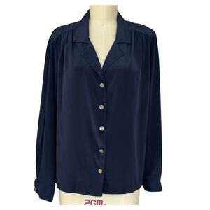Vintage Sophisticates by Jonathan Martin M Navy Blue Blouse Flowy Office Classic